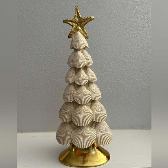 Frosted Seashell Christmas Tree With Gold Starfish Topper Beach Christmas NEW - Picture 3 of 5